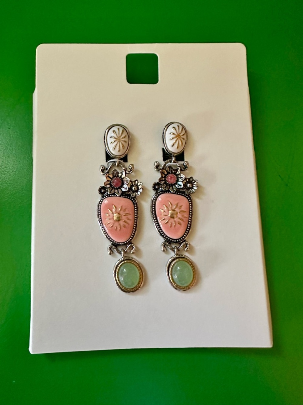 Zara Pink and Mint Floral Drop Earrings-Earring backs are mismatched